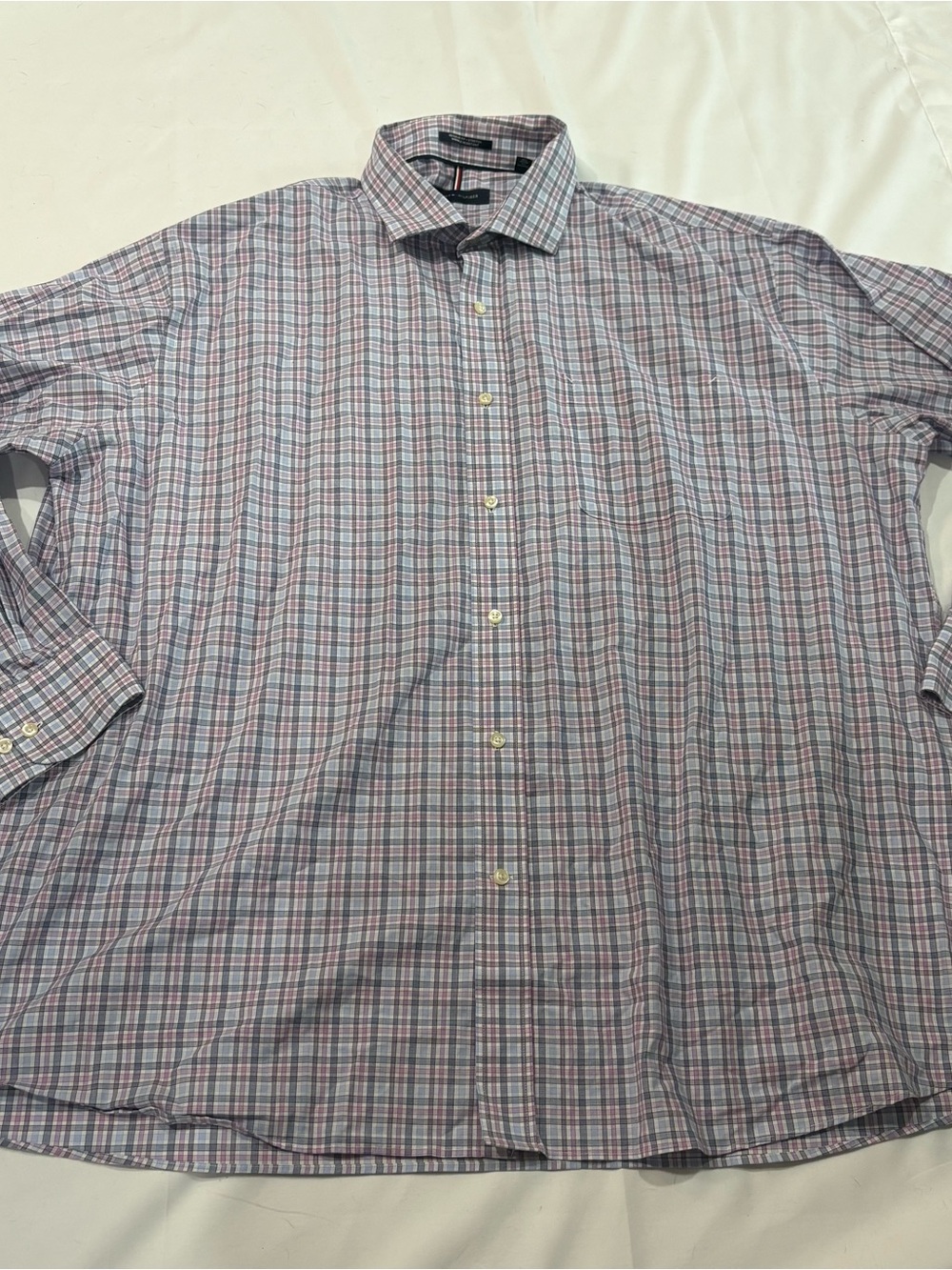 Tommy Hilfiger Men's Stretch Shirt Wrinkle Resistant Purple Blue Check Sz 2XL - Picture 5 of 9